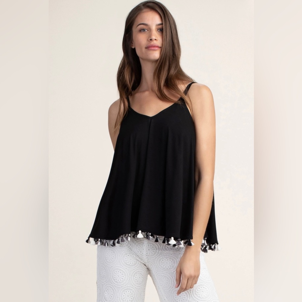 NWT Trina Turk Garden Top size L black tassel tank top